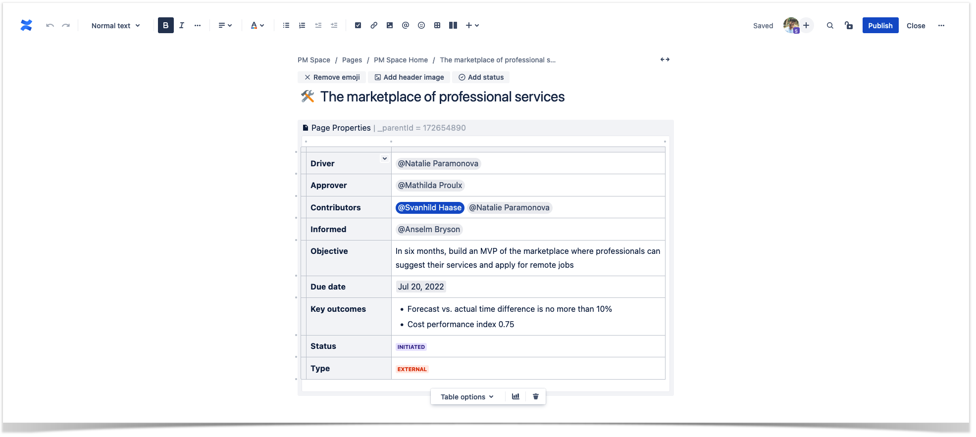 Page Properties macro in Confluence