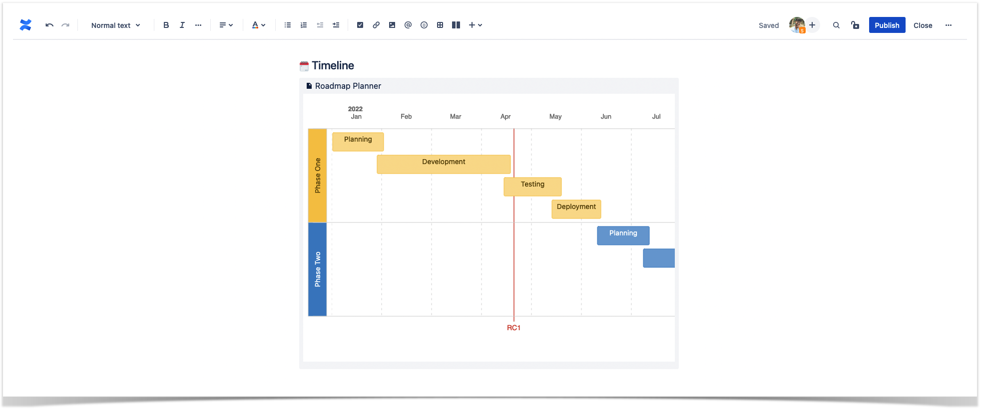 project roadmap in Confluence