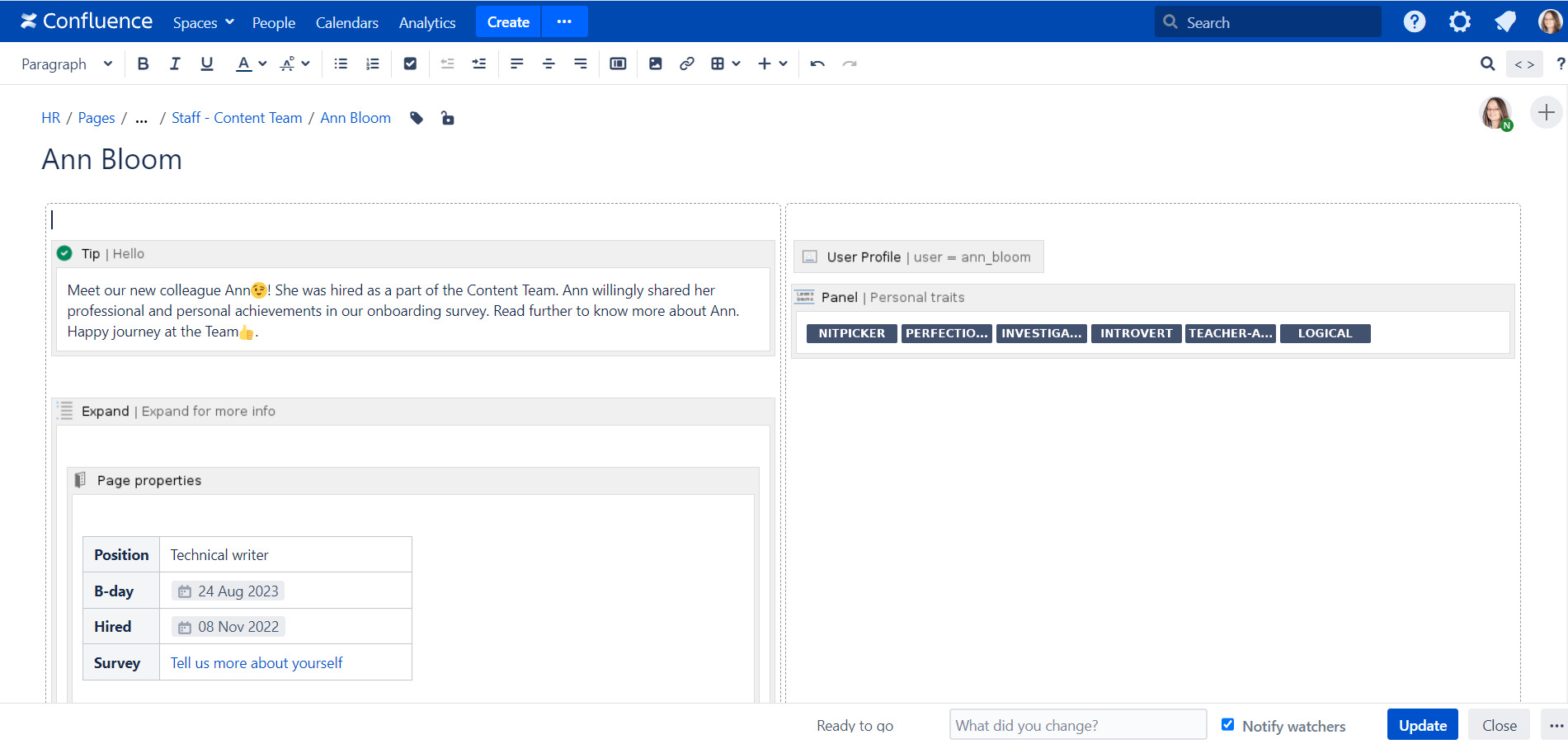 Content formatting in Confluence after