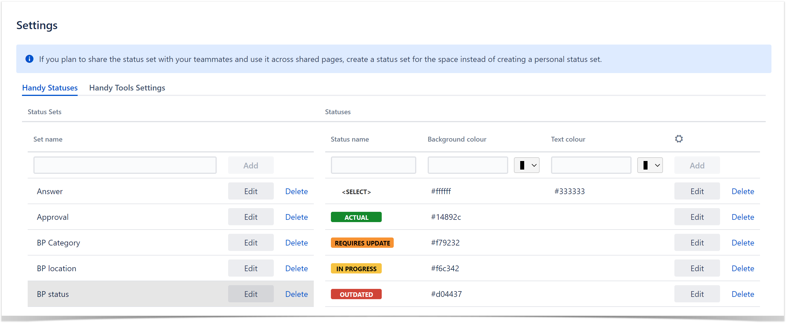 Handy Status configuration