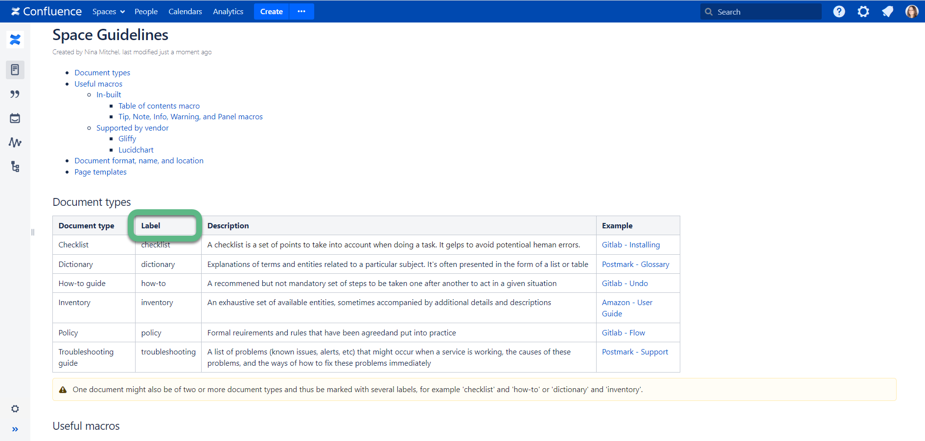 System of labels in Confluence