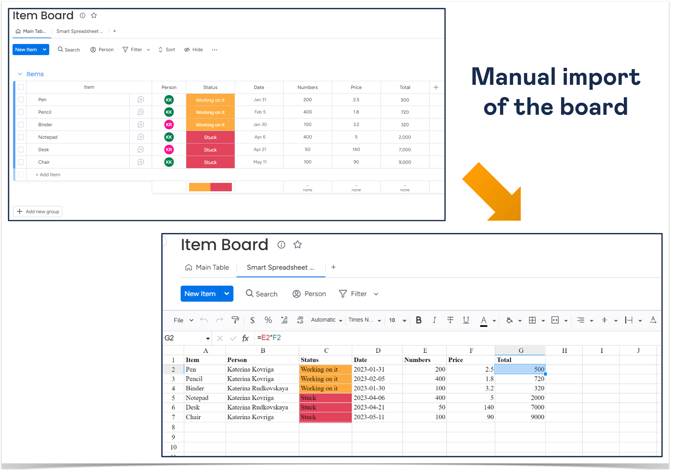 Manual import of the board