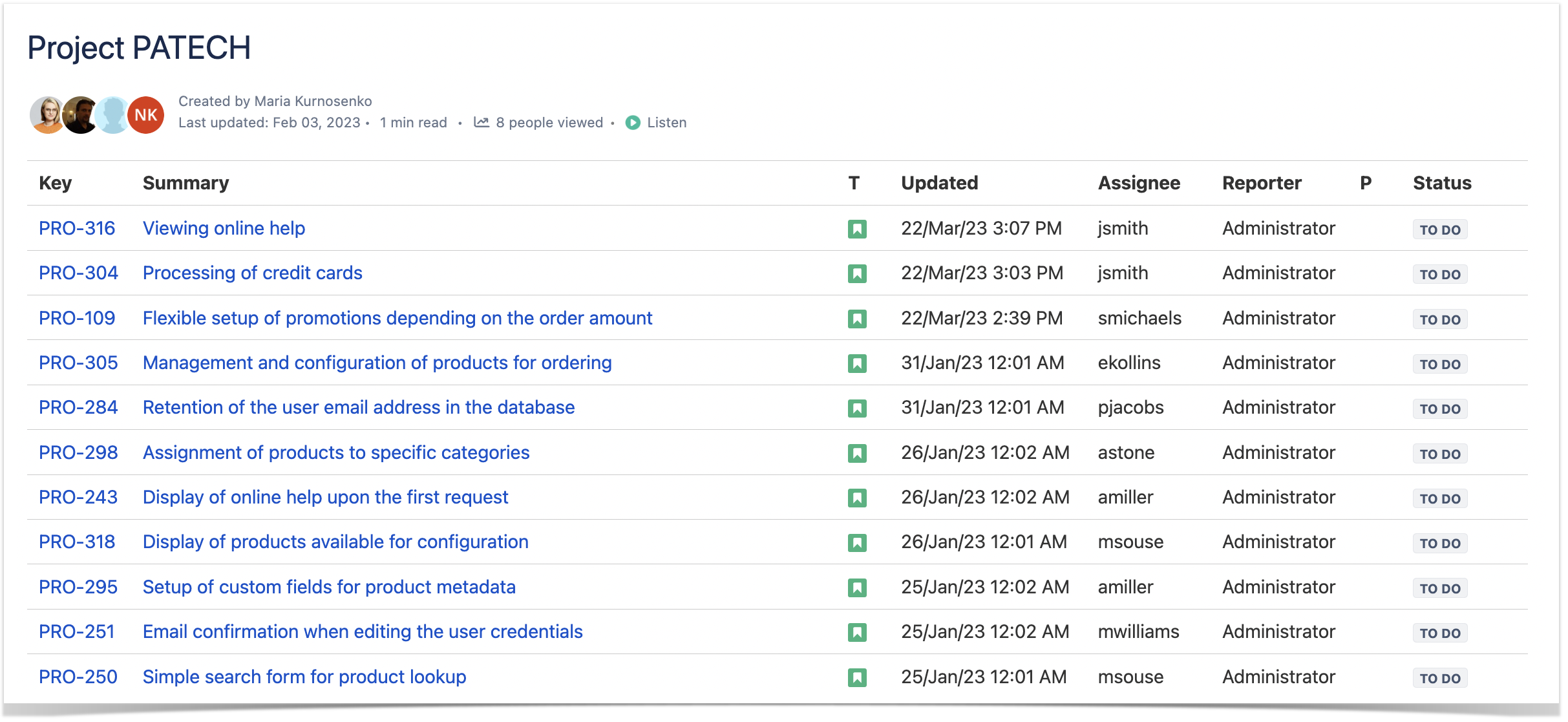 Jira issues list in Confluence