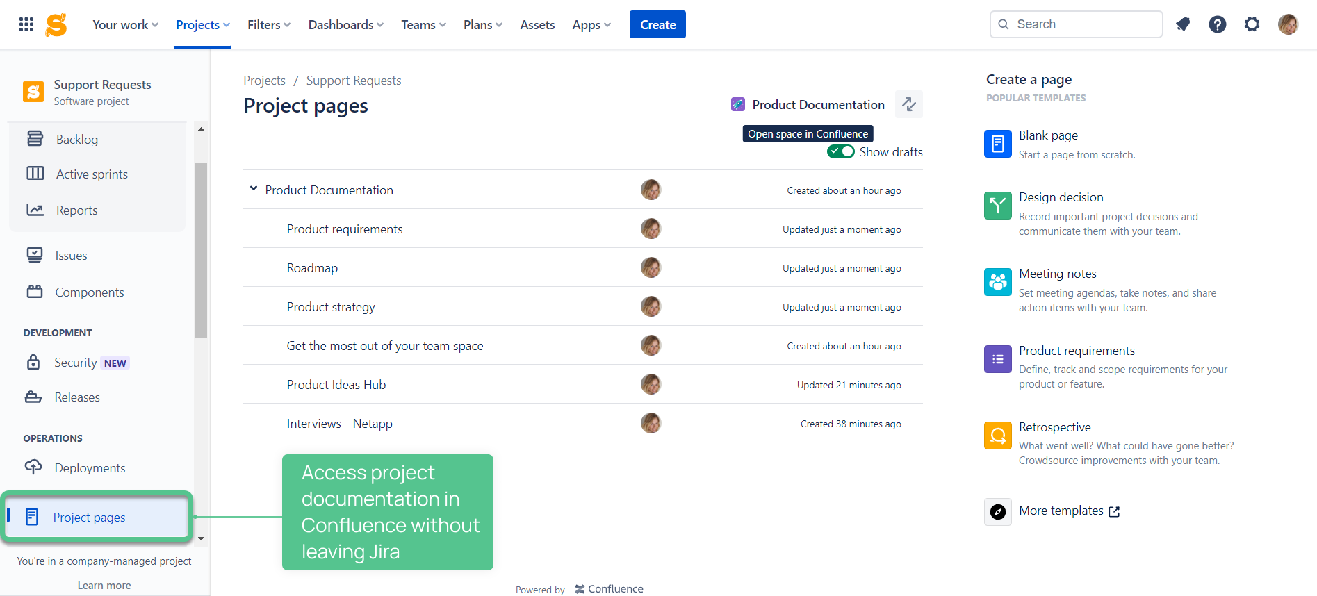 Jira Service Management Project Pages