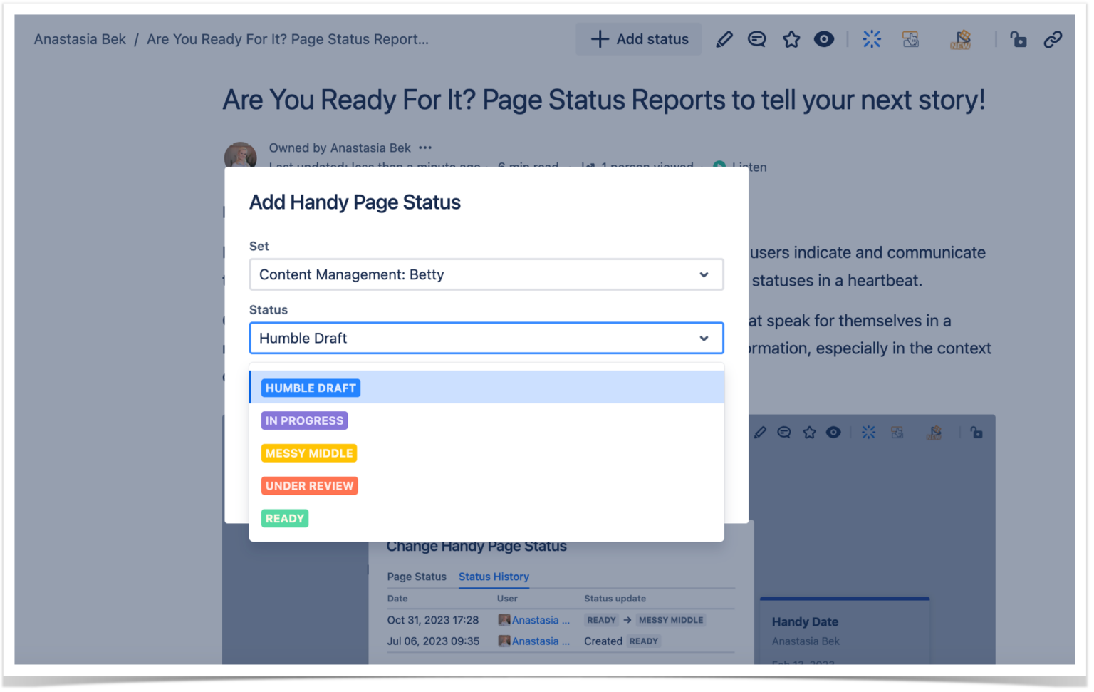 Confluence Page Status Management - Stiltsoft
