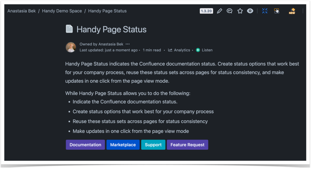 how to change page status in confluence