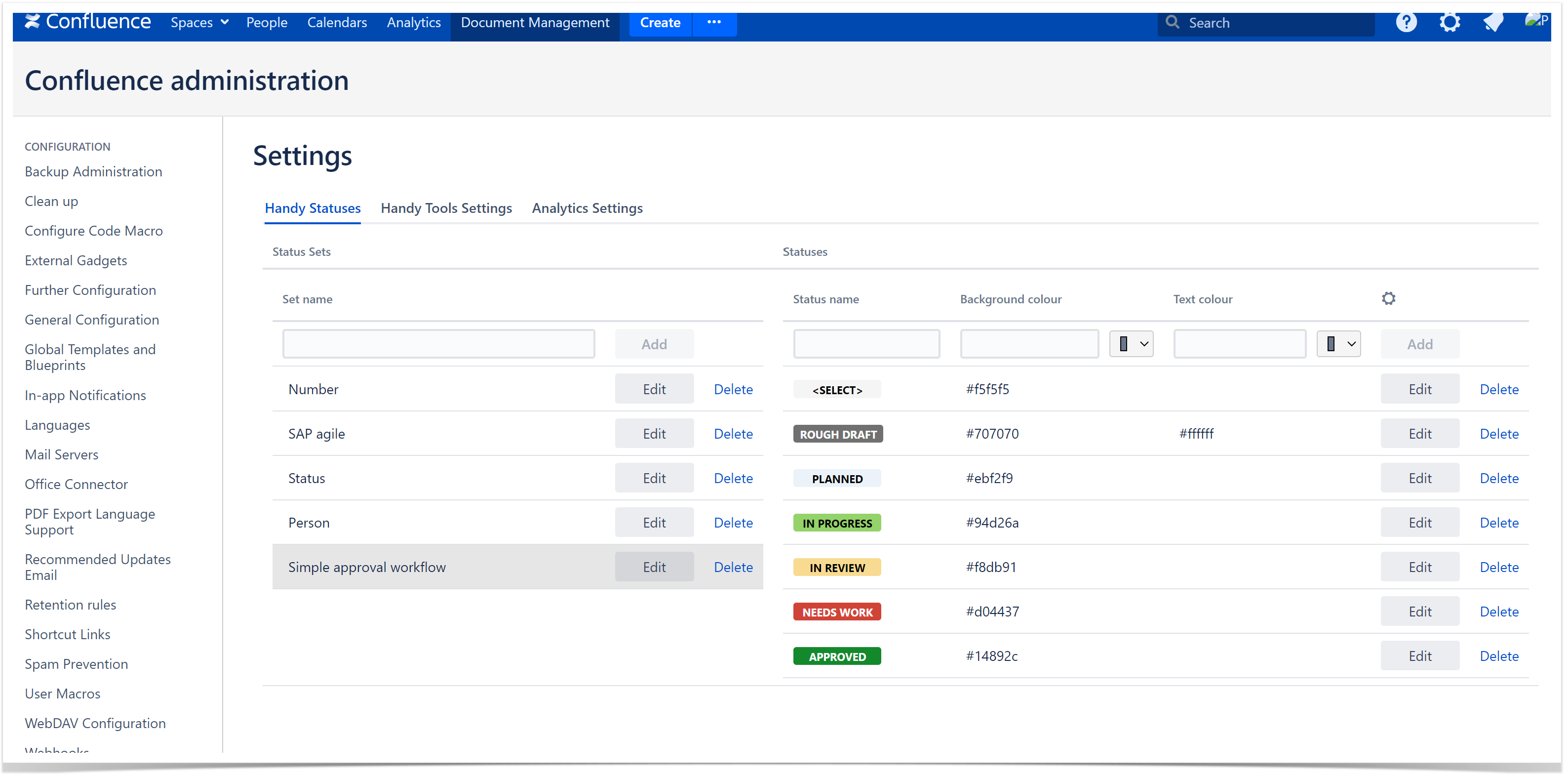 Configure Handy Status options