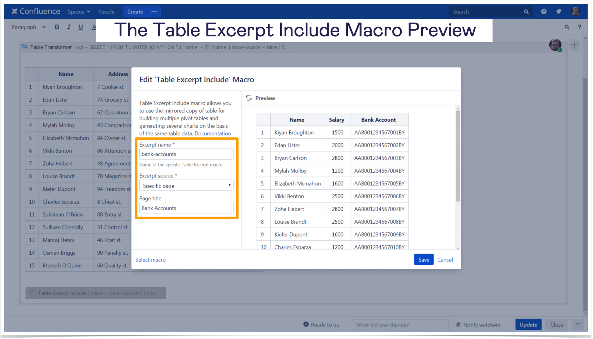 Editing the Table Excerpt macro