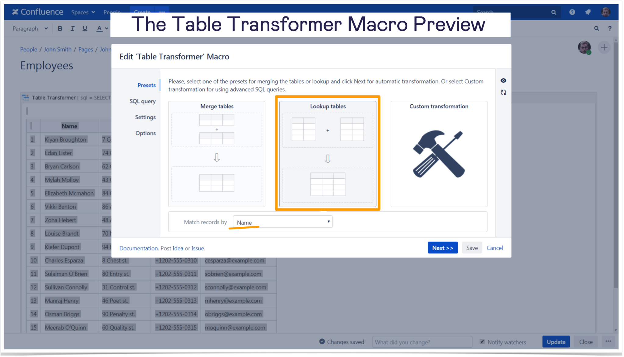 Table Transformer macro settings