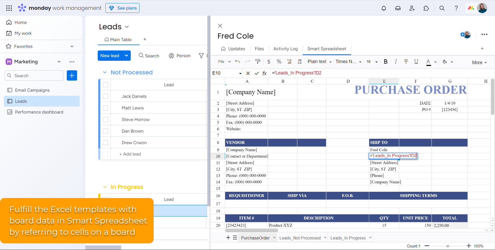 Excel templates on monday.com board