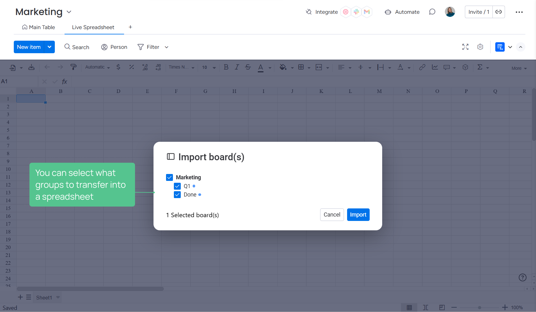 Live Spreadsheet groups import