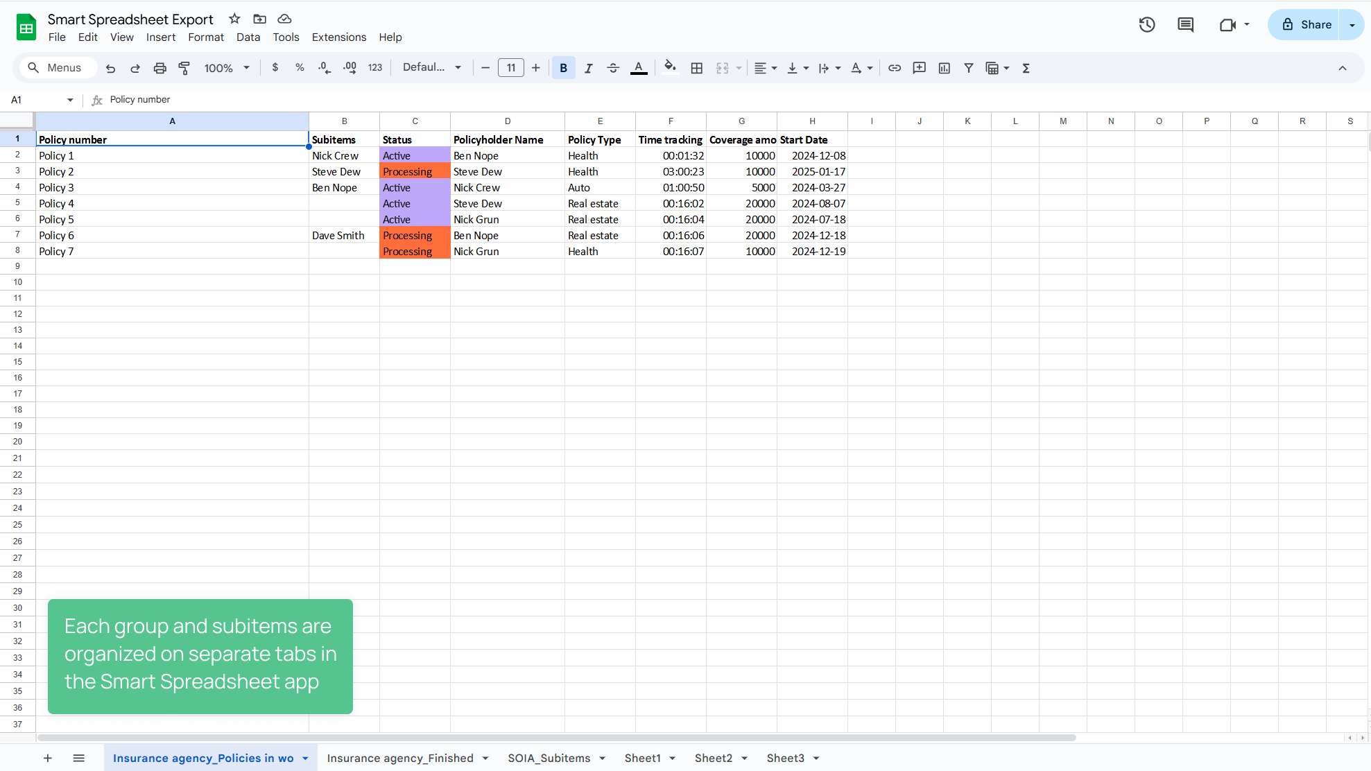 Smart Spreadsheet export