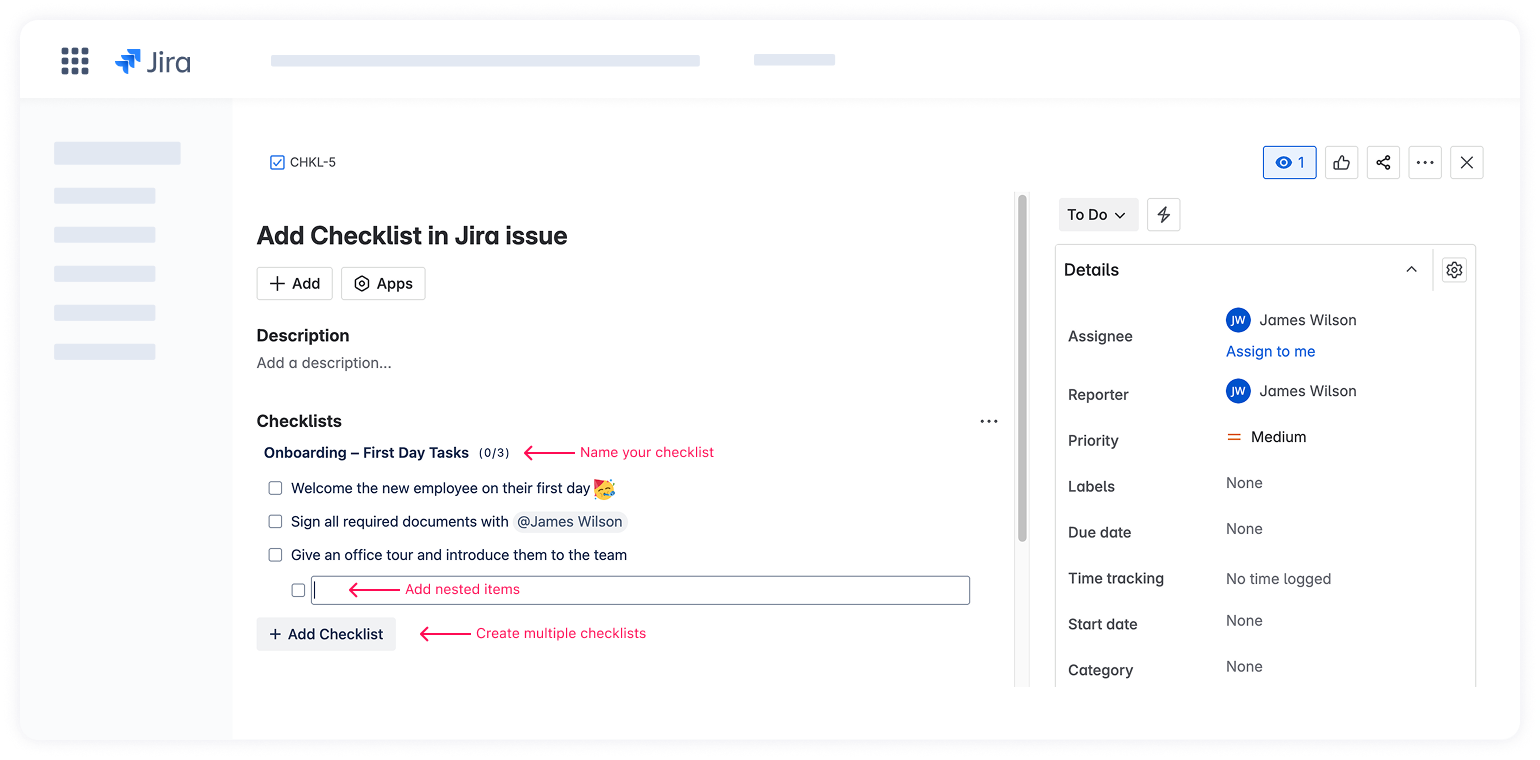 create checklist in jira