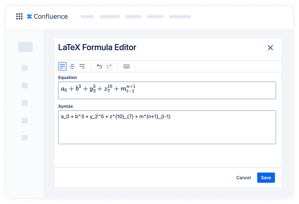Adding superscripts and subscripts to Confluence using LaTeX Math commands