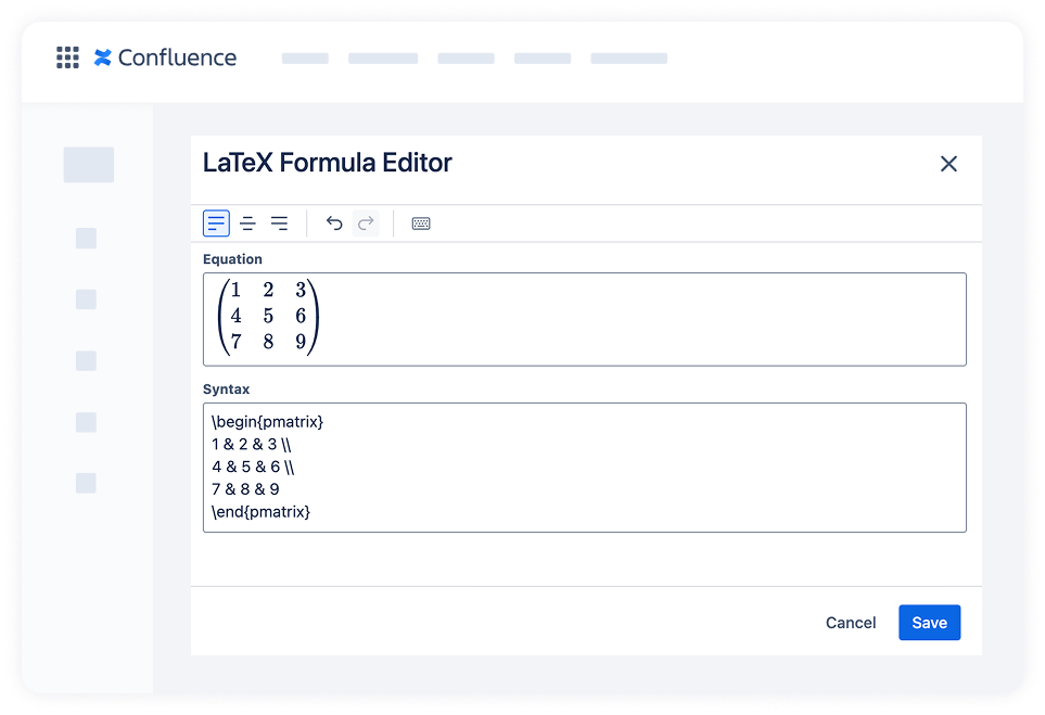 demonstrates how to add matrices and vectors using LaTeX Math for Confluence