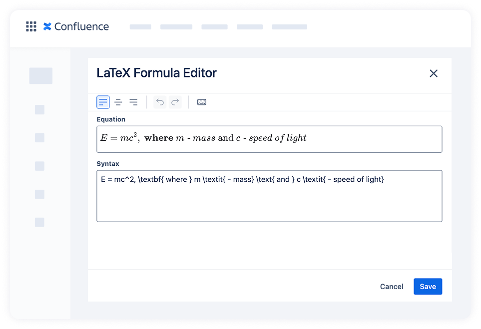 Add text to math equations in Confluence using LaTeX Math for Confluence
