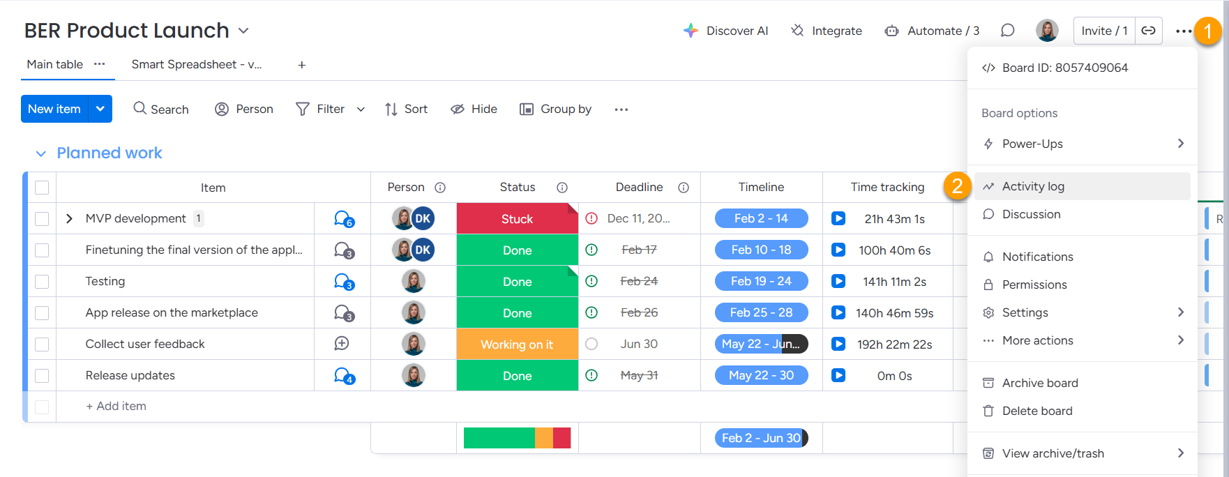How to view board history in monday.com