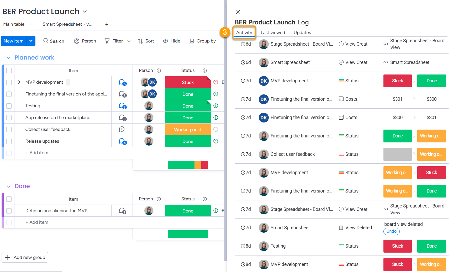 How to view board history in monday.com