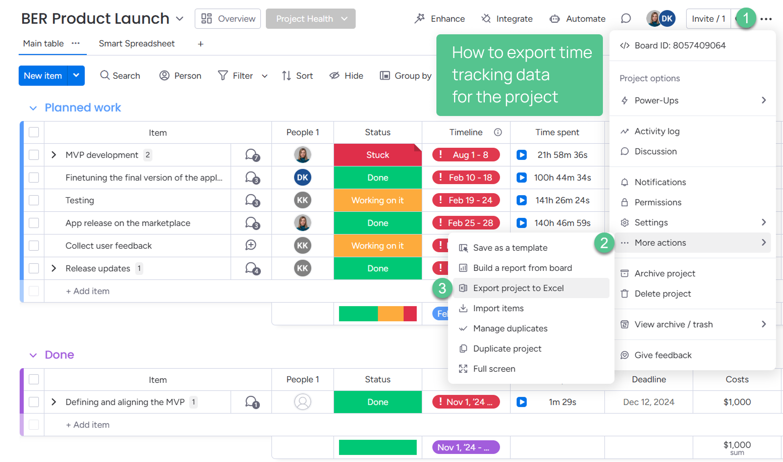 How to export time tracking data for the project