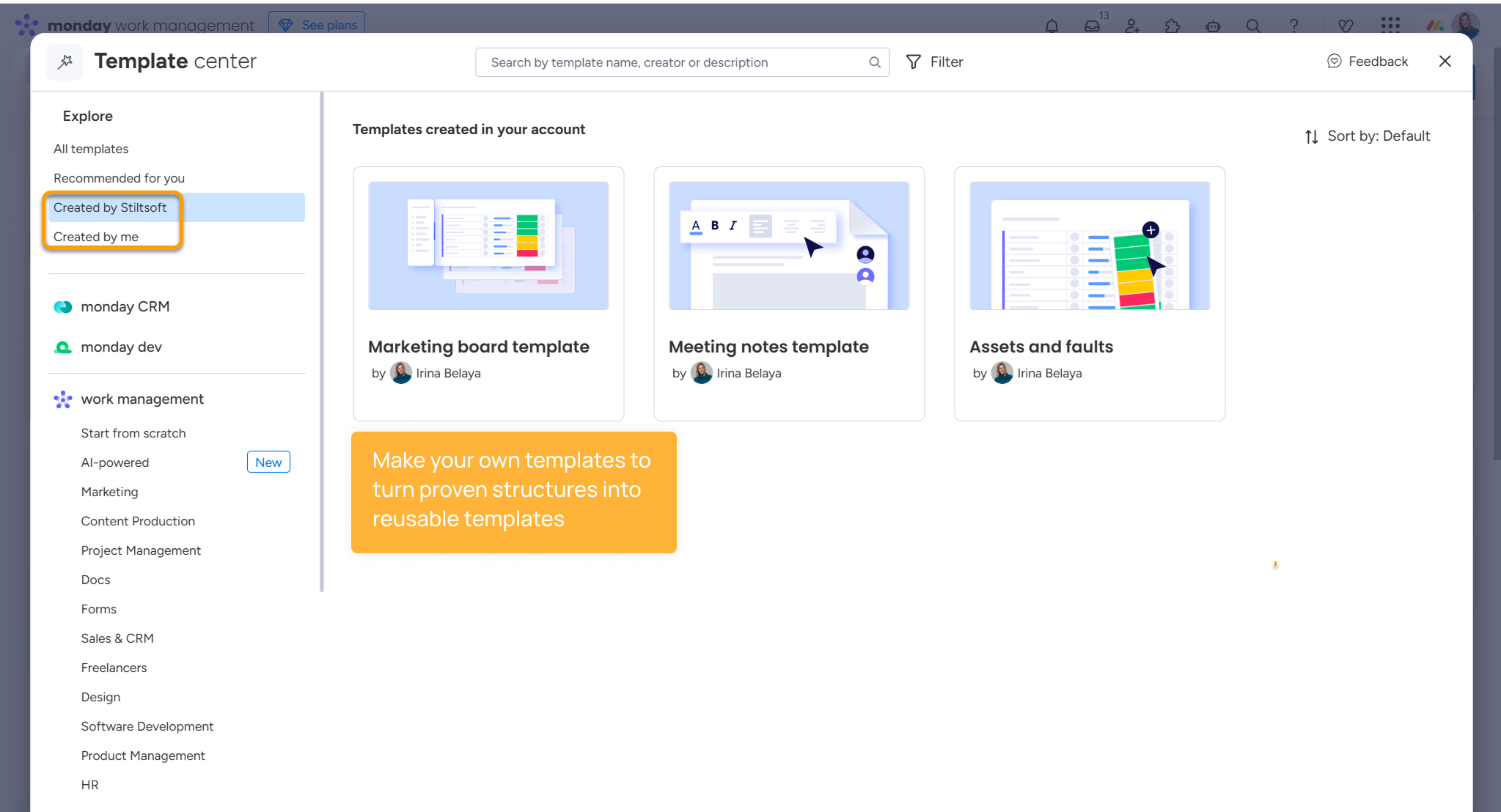 Create your own templates in monday.com