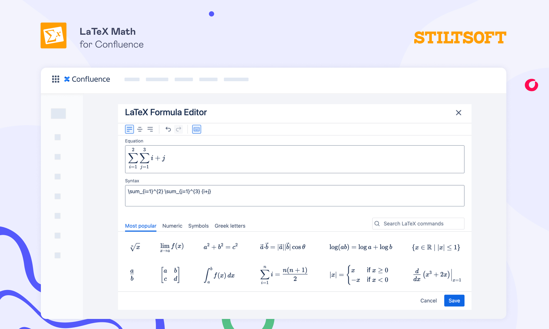 Writing summations in Confluence with LaTeX