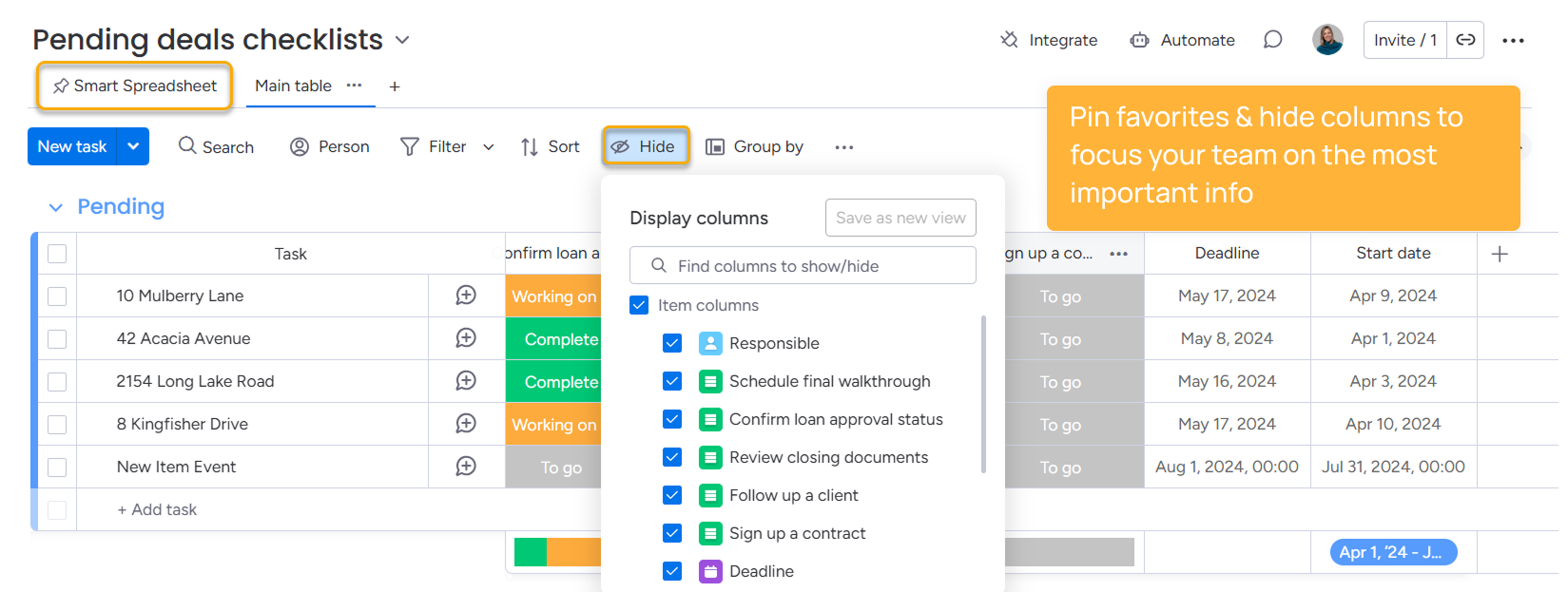 Lock views and hide columns monday.com