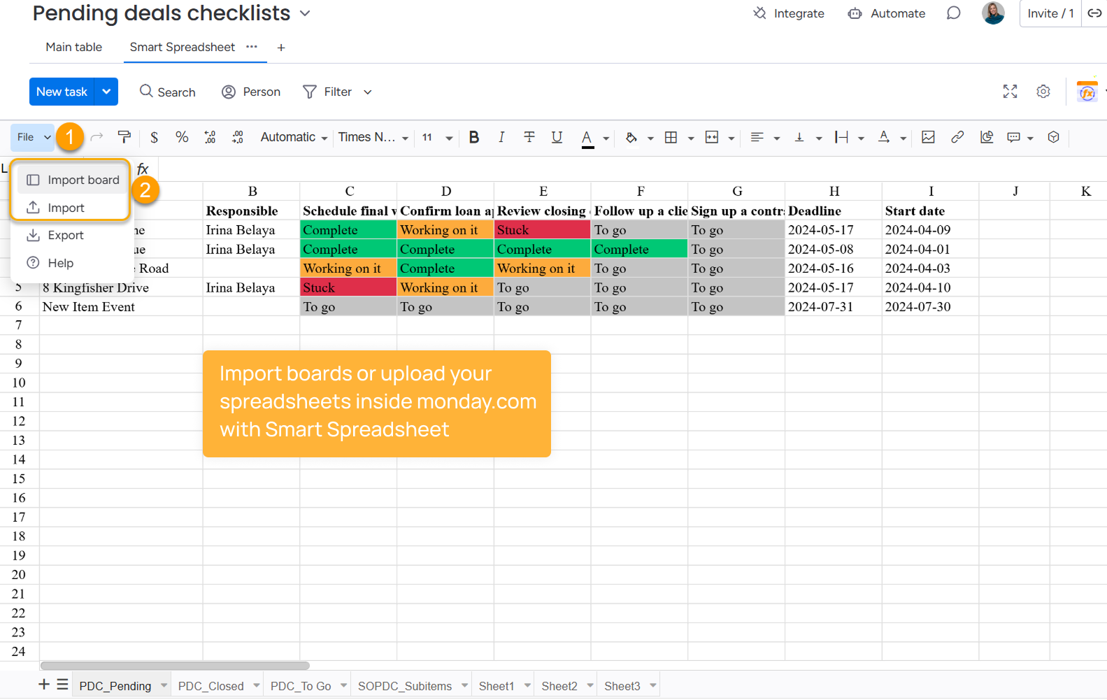 Spreadsheet view monday.com