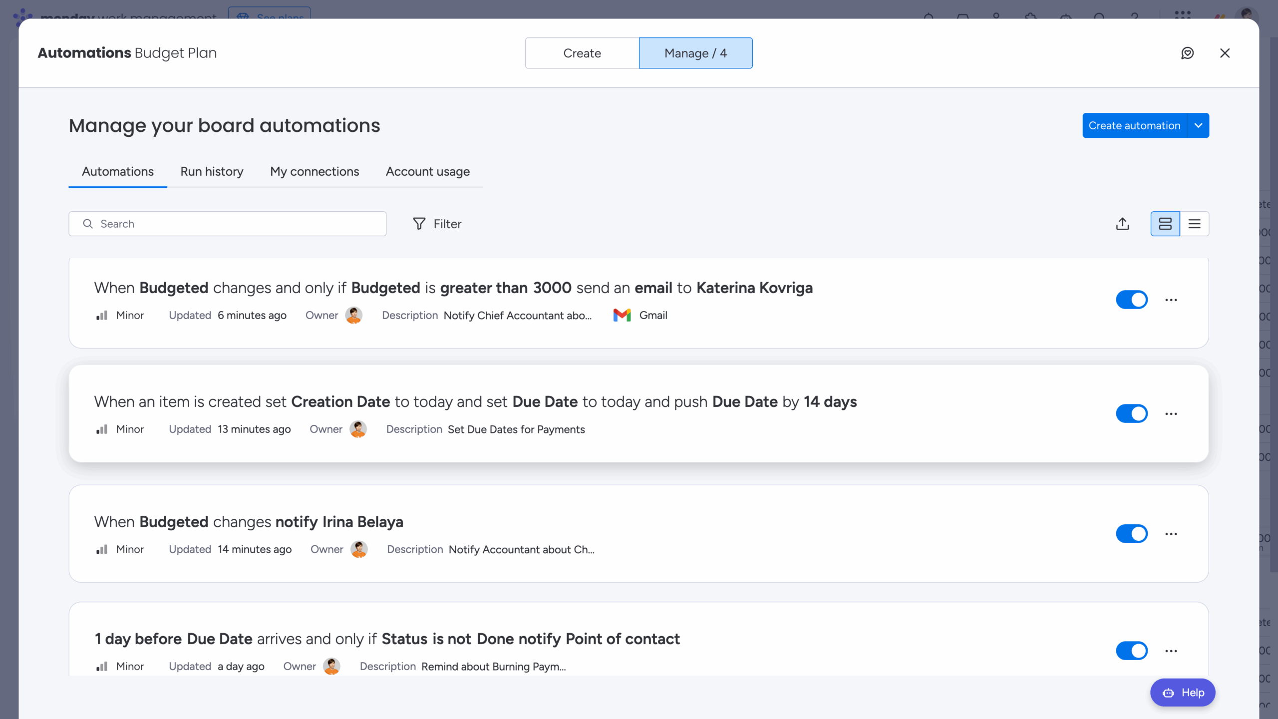 monday.com board automations