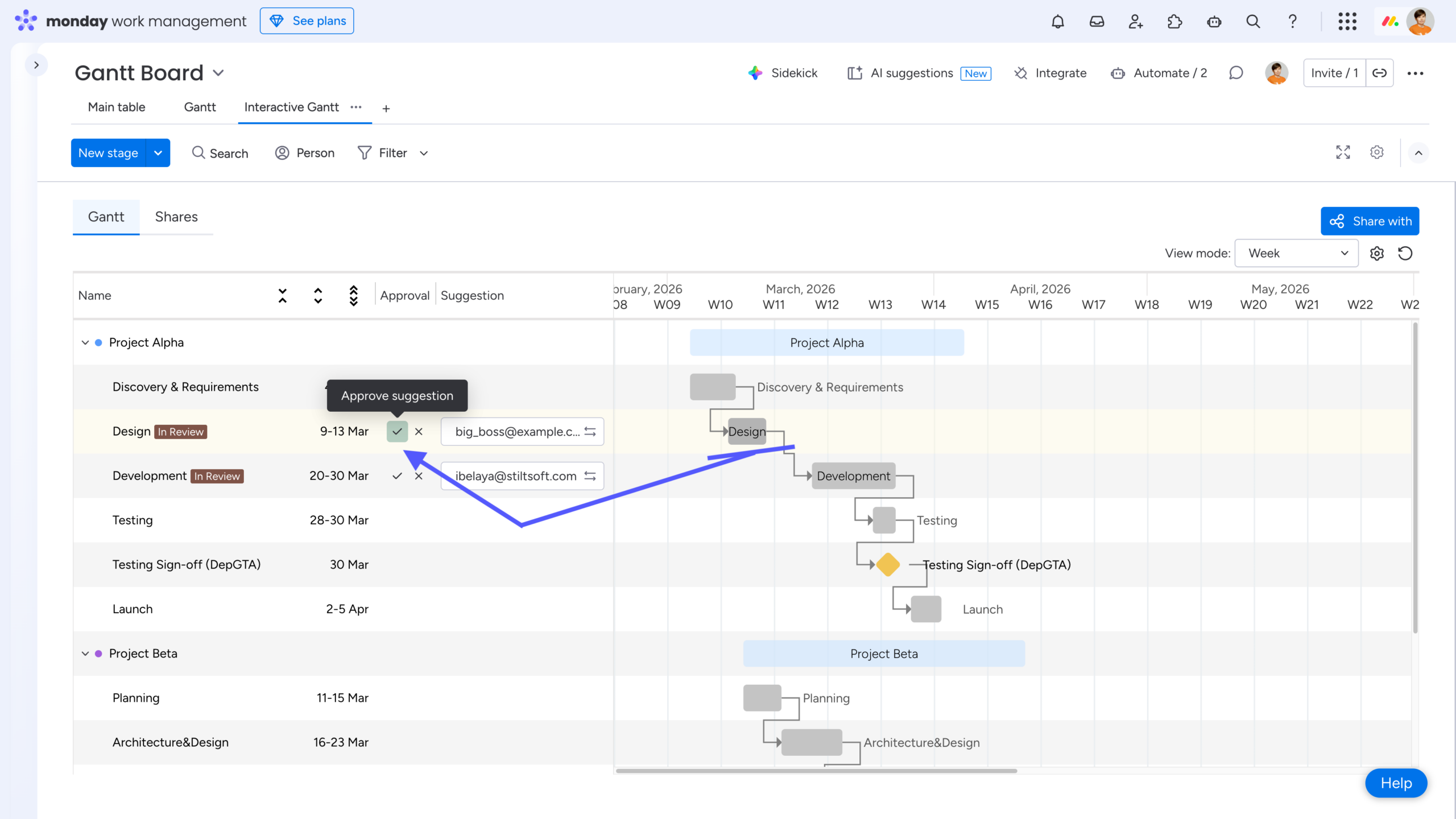 5 Tips to Become a Gantt Chart Expert Using monday.com 16 Interactive Gantt Timeline for monday.com: approve/decline client's suggestion for the plan