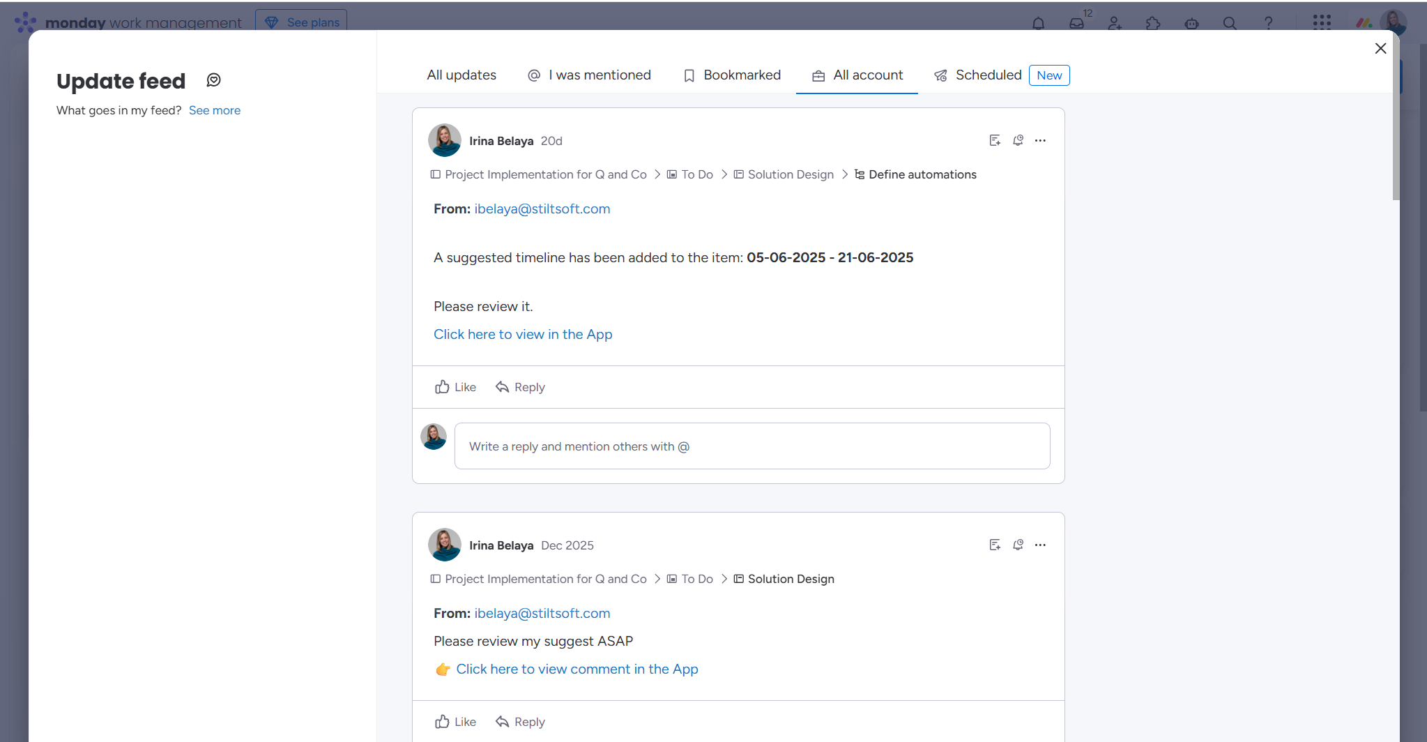 5 Tips to Become a Gantt Chart Expert Using monday.com 14 Interactive Gantt Timeline Updates feed with comments and suggestions from customers for a Board owner in monday.com