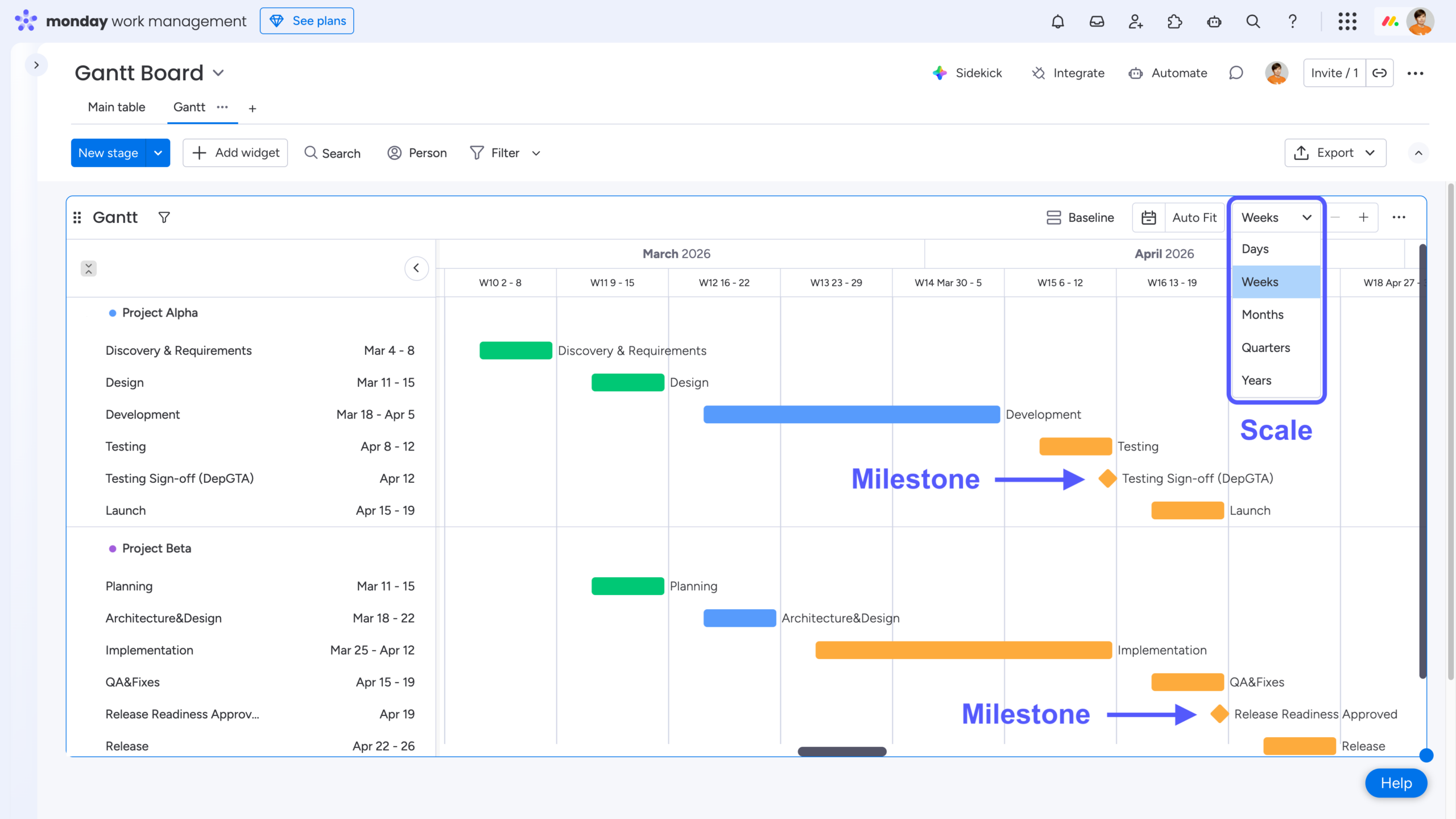 5 Tips to Become a Gantt Chart Expert Using monday.com 4 Milestones on Gantt chart in monday.com