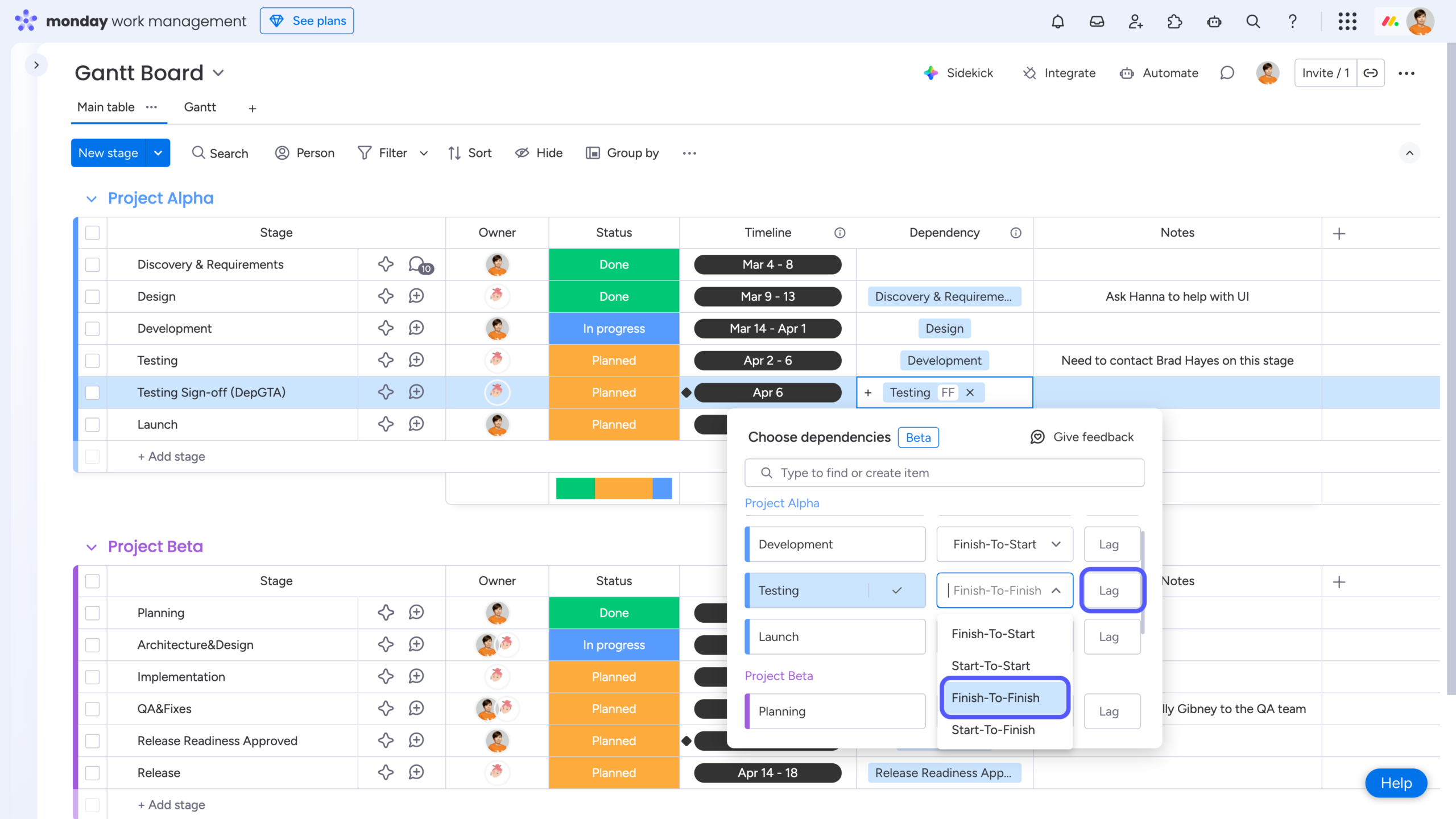 5 Tips to Become a Gantt Chart Expert Using monday.com 7 Gantt chart in monday.com Dependency types (Finish-to-Start, Finish-to-Finish, etc., Lag and Lead)