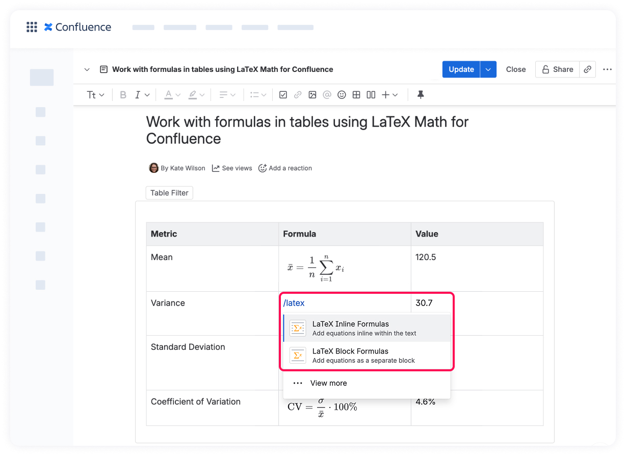 How to Export LaTeX to PDF in Confluence (Without Broken Formulas) 3 How to add your LaTeX formula with the help of the LaTeX Math app