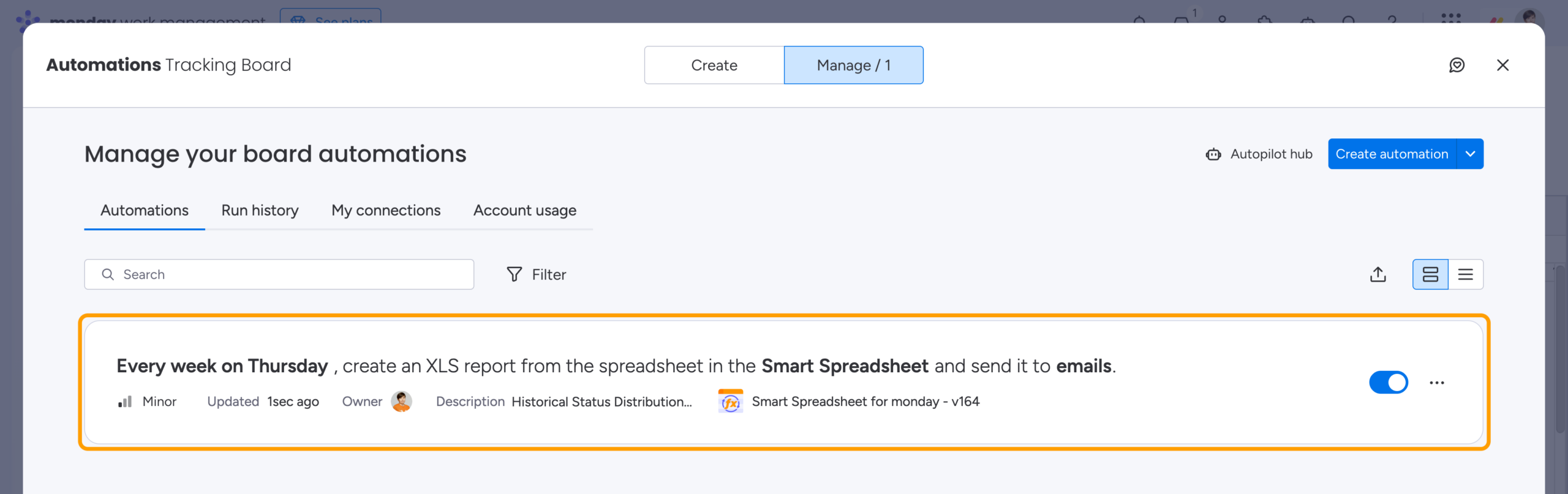 Two-Minute How-To: Getting Current and Historical Status Distribution in monday.com 5 Smart Spreadsheet automation rule to receive report by email