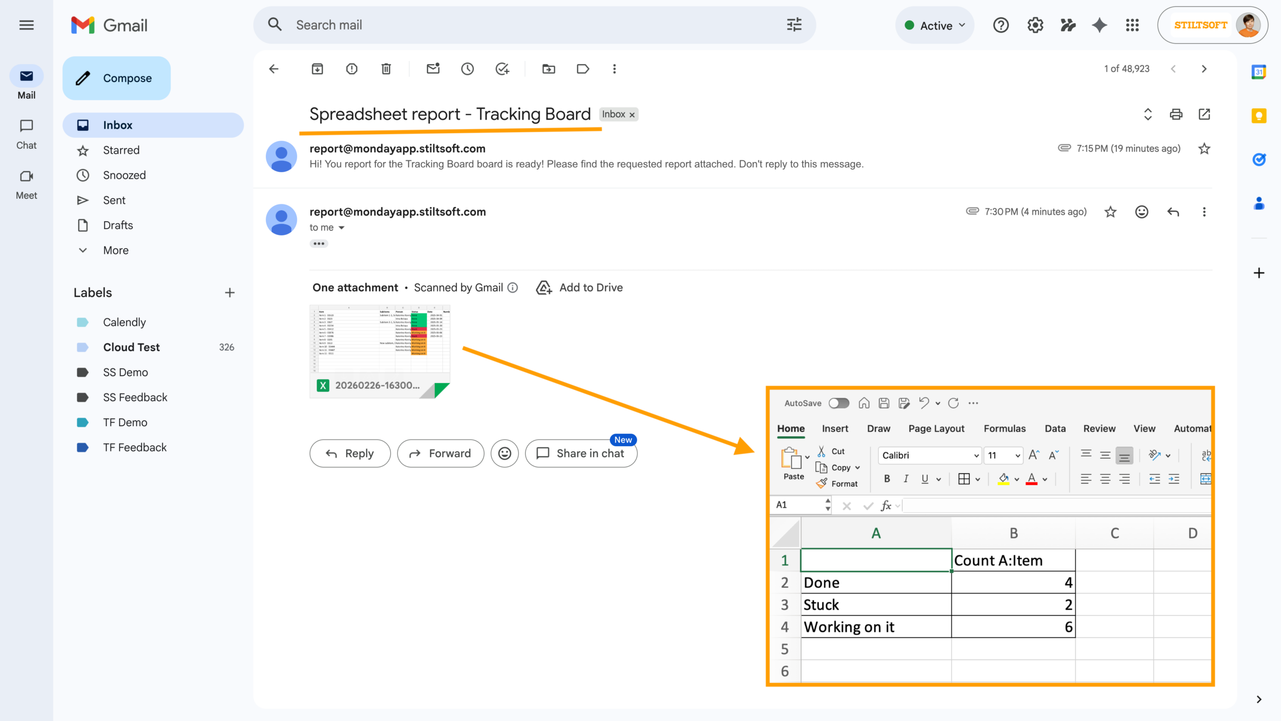 Two-Minute How-To: Getting Current and Historical Status Distribution in monday.com 6 Smart Spreadsheet historical status distribution report by email
