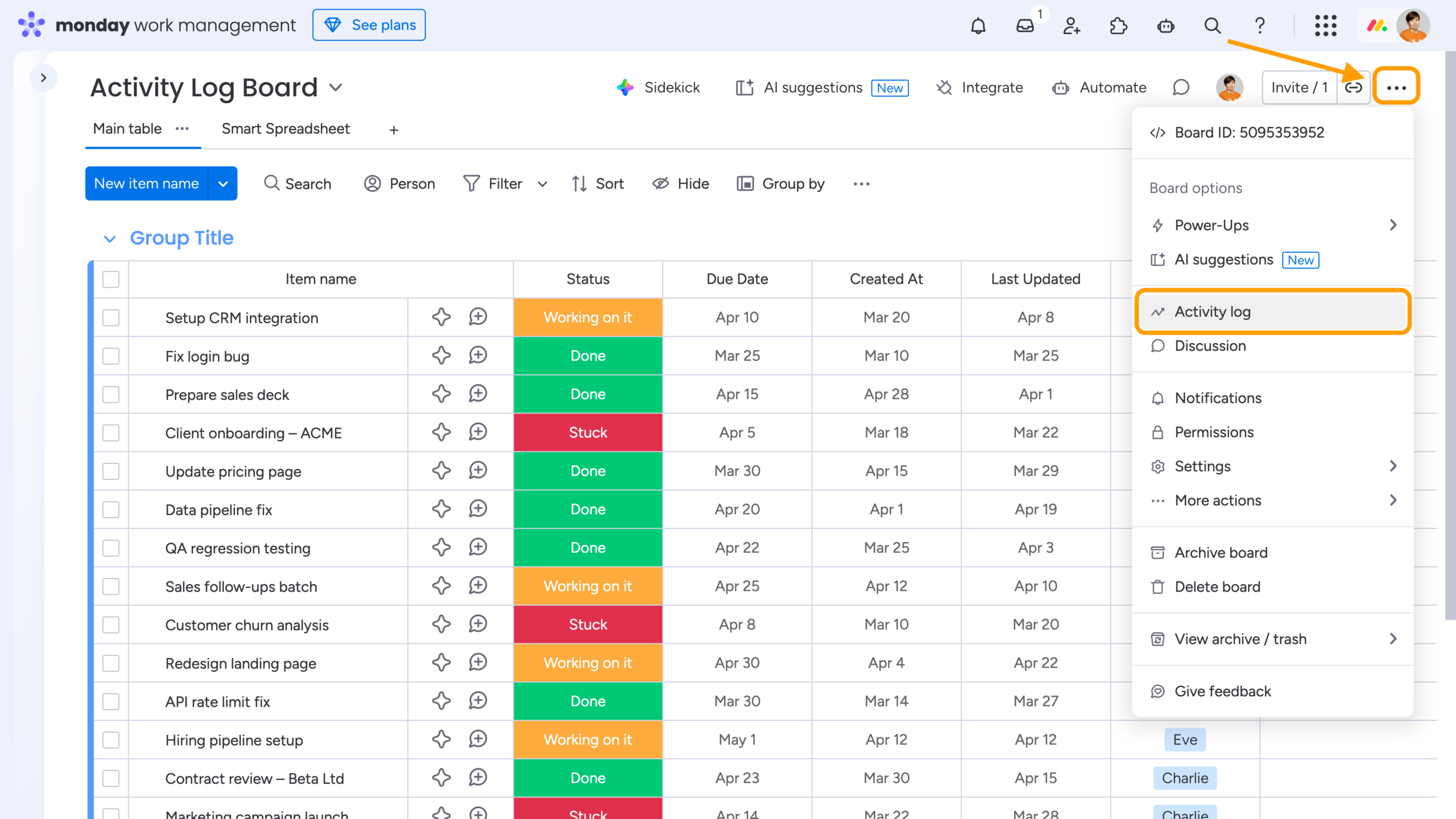 Two-Minute How-to: Auditing Team Workflows in monday.com Using the Activity Log 2 monday.com activity log