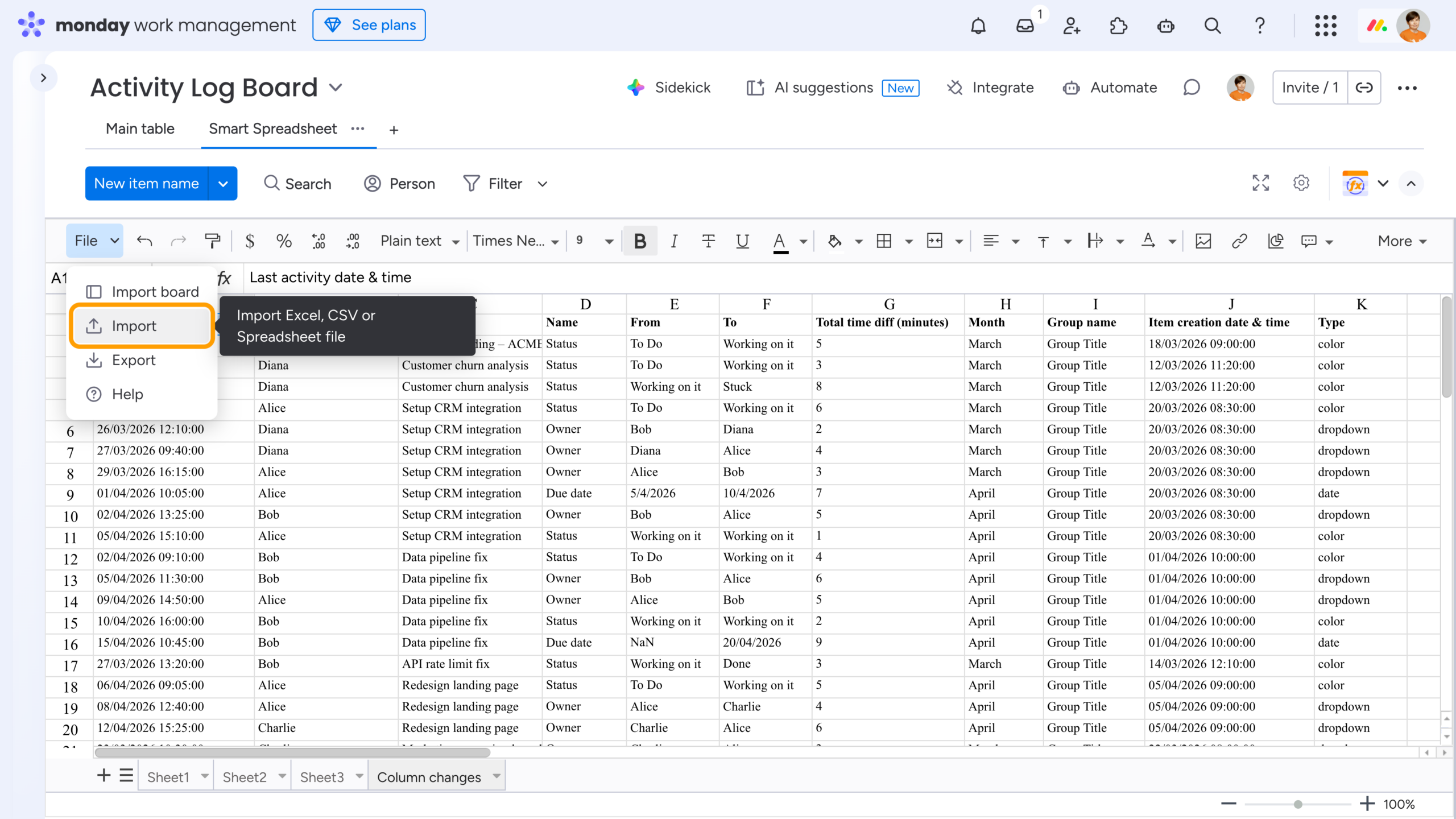 Two-Minute How-to: Auditing Team Workflows in monday.com Using the Activity Log 4 Import external (local, reference) Excel file to Smart Spreadsheet in monday.com