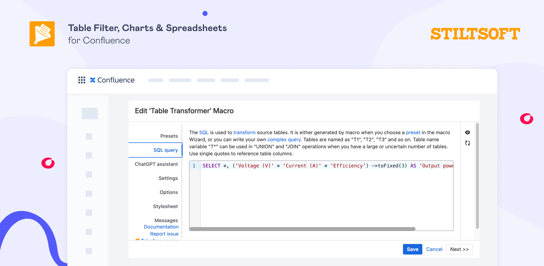 How to Document Calculations in Confluence 9 Table Transformer macro in Confluence with an SQL query adding a calculated output power column to the table