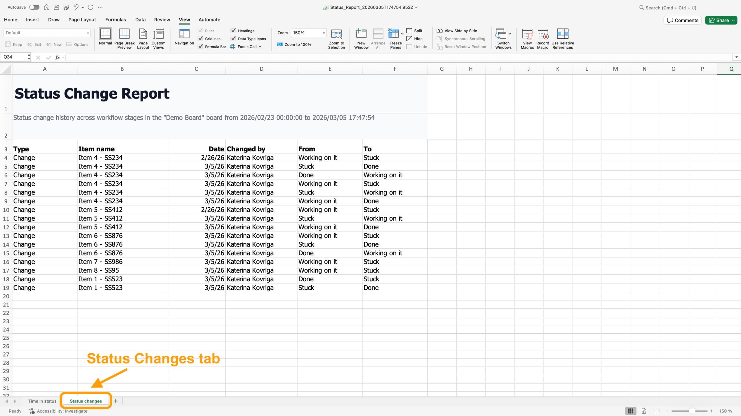 Two-Minute How-to: Generating and Emailing monday.com Reports with AI Sidekick 13 Status Changes report in monday.com