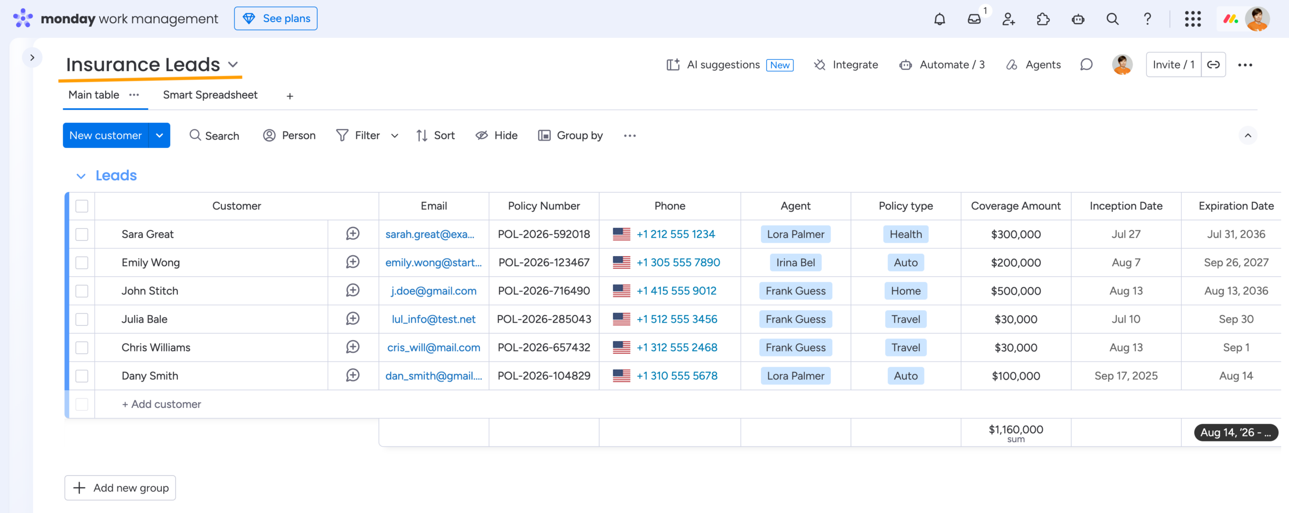 Two-Minute How-to: Managing Insurance Workflows in monday.com 10 Insurance Leads board in monday.com