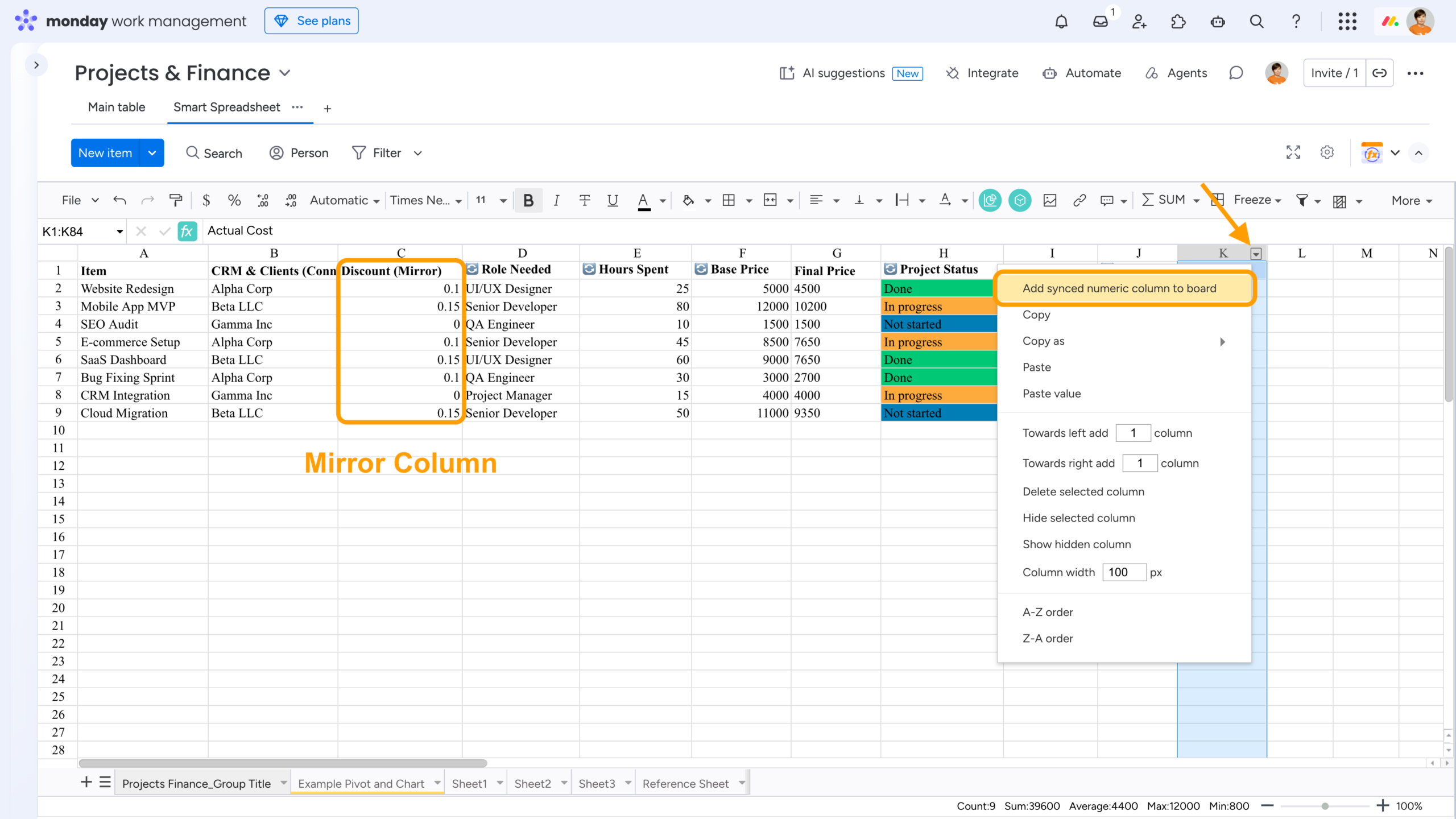 How to Use Formulas in monday.com: Native Limits & Workarounds 14 Add synced numeric column from Smart Spreadsheet to monday.com board