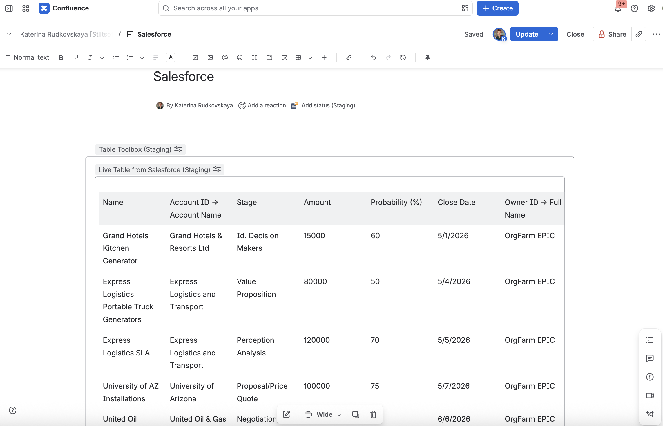 How to turn Salesforce data into a live Confluence dashboard 8 Live Table from Salesforce inside Table Toolbox