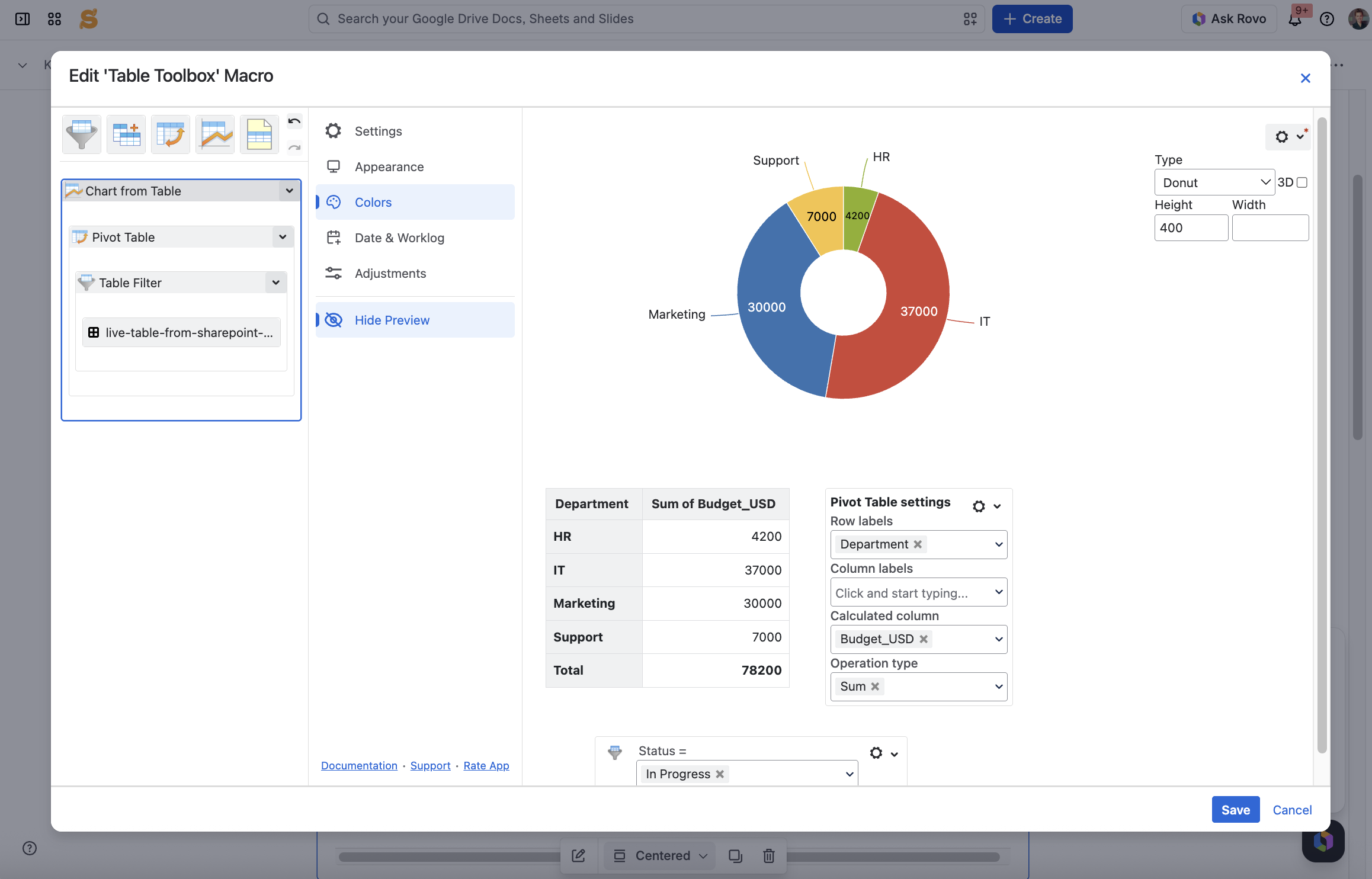 Building dynamic Confluence reports from SharePoint and OneDrive data 13 Table Filter - Table Toolbox -Live Table
