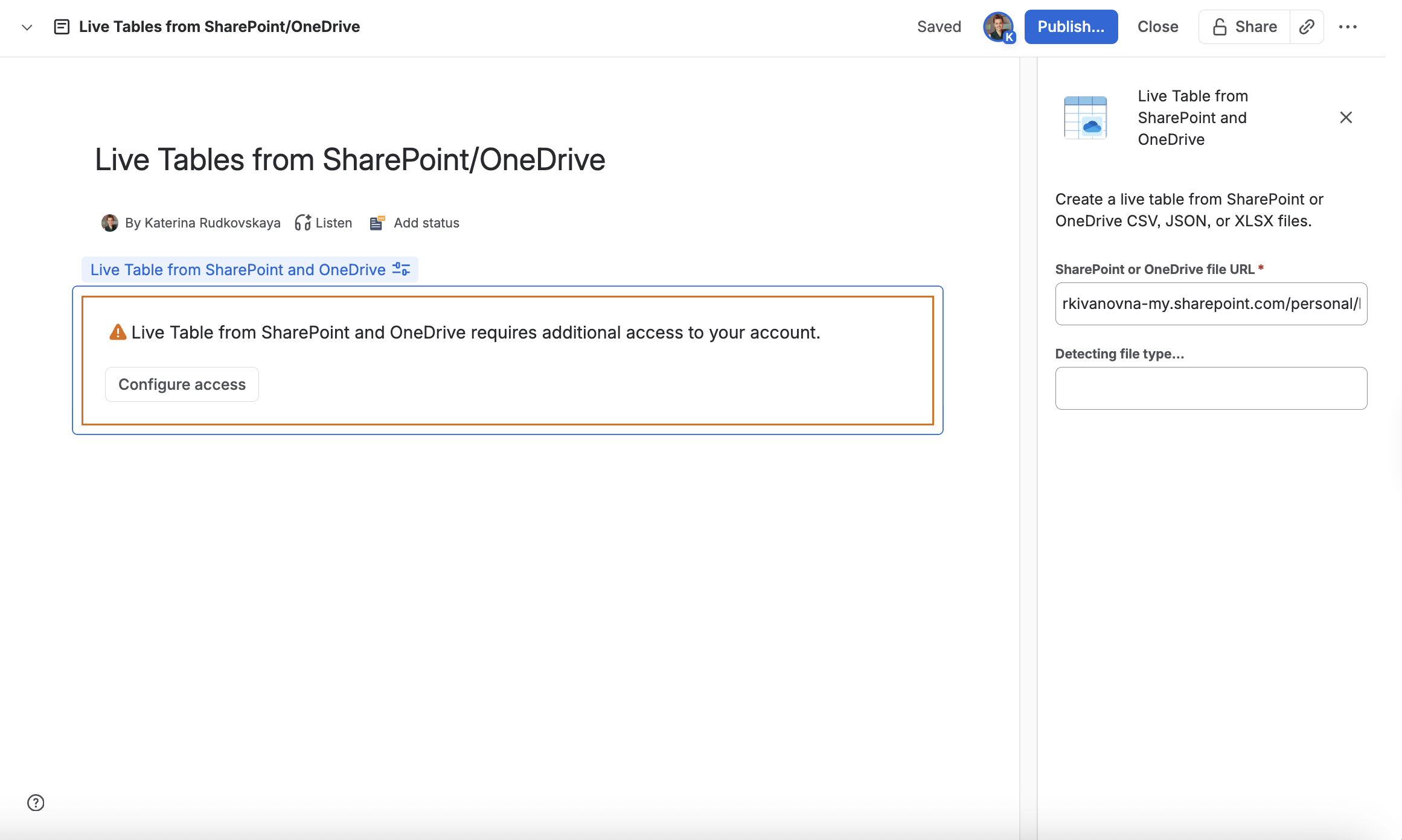 Building dynamic Confluence reports from SharePoint and OneDrive data 10 Live Table from Sharepoint and OneDrive